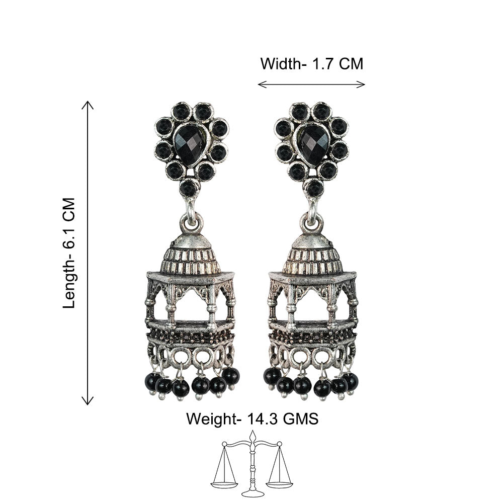 Floral Jharokha jhumki earrings (Black)