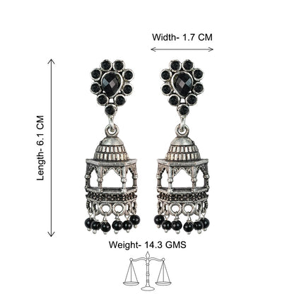Floral Jharokha jhumki earrings (Black)