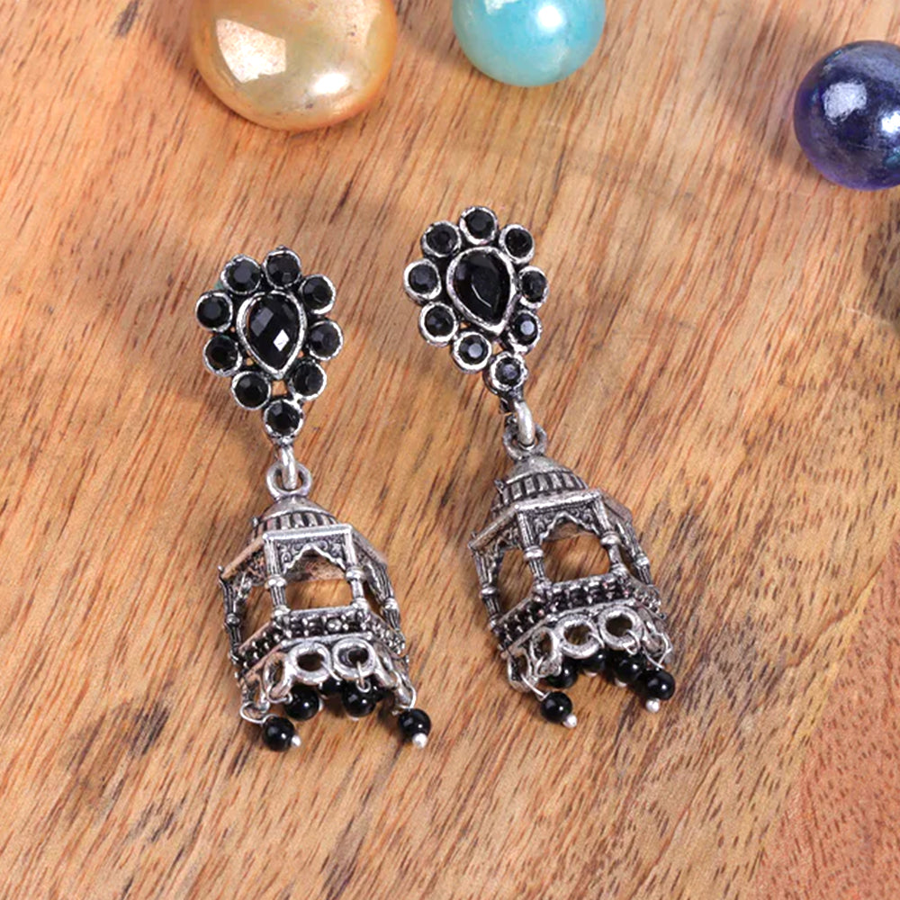 Floral Jharokha jhumki earrings (Black)