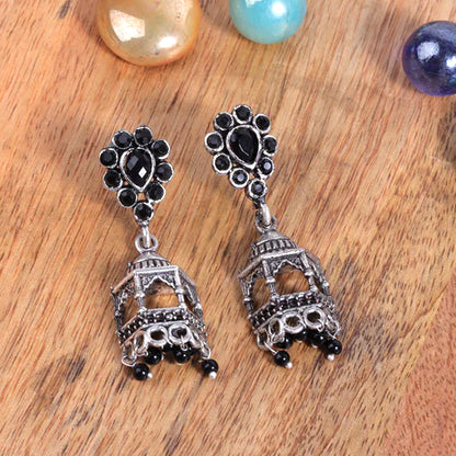 Floral Jharokha jhumki earrings (Black)
