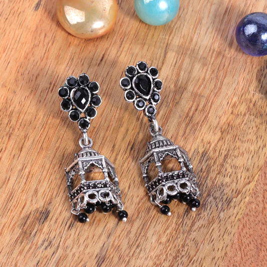 Floral Jharokha jhumki earrings (Black)