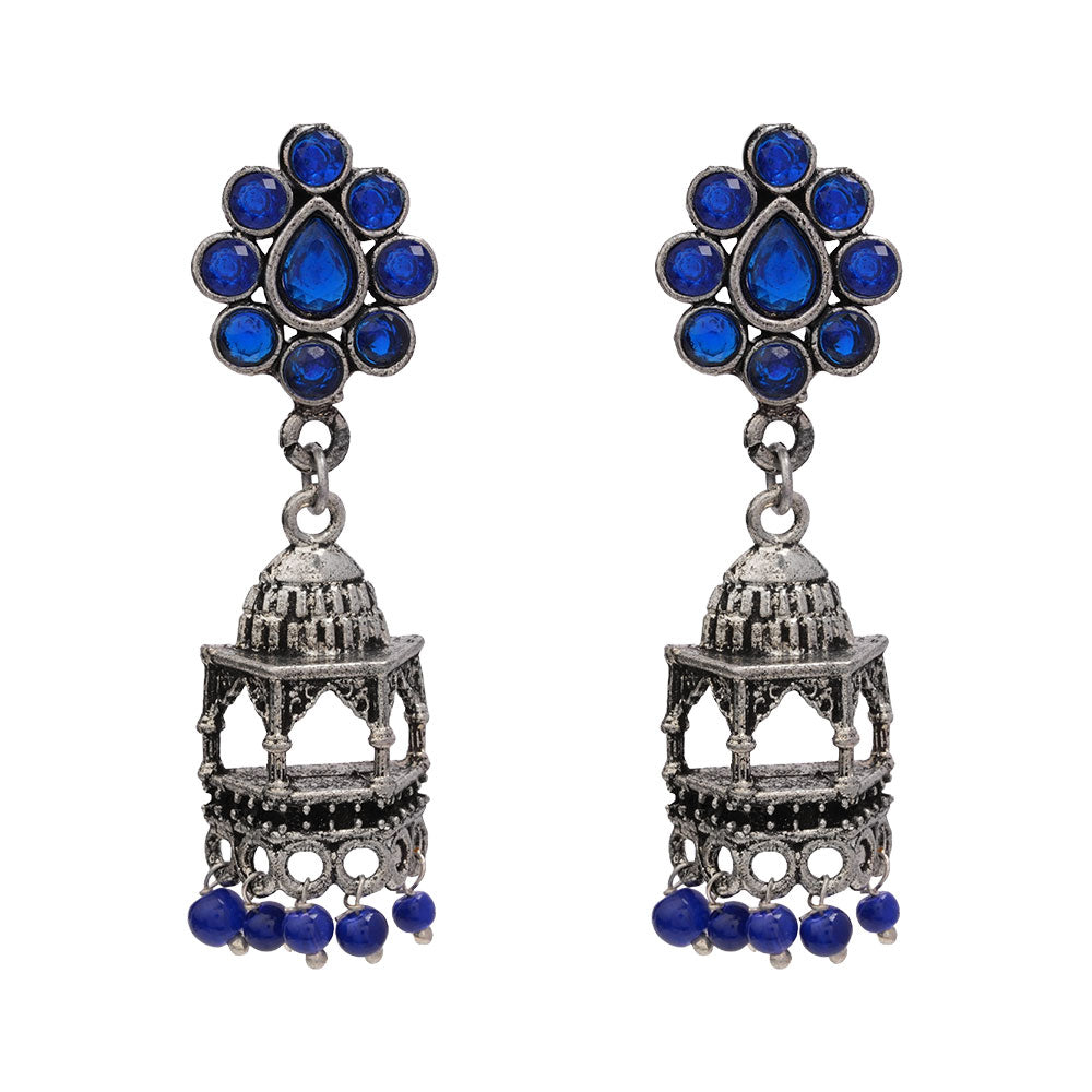 Floral Jharokha jhumki earrings (Blue)