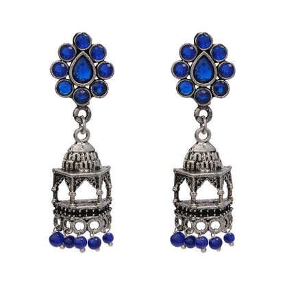 Floral Jharokha jhumki earrings (Blue)