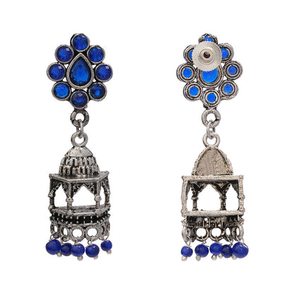 Floral Jharokha jhumki earrings (Blue)
