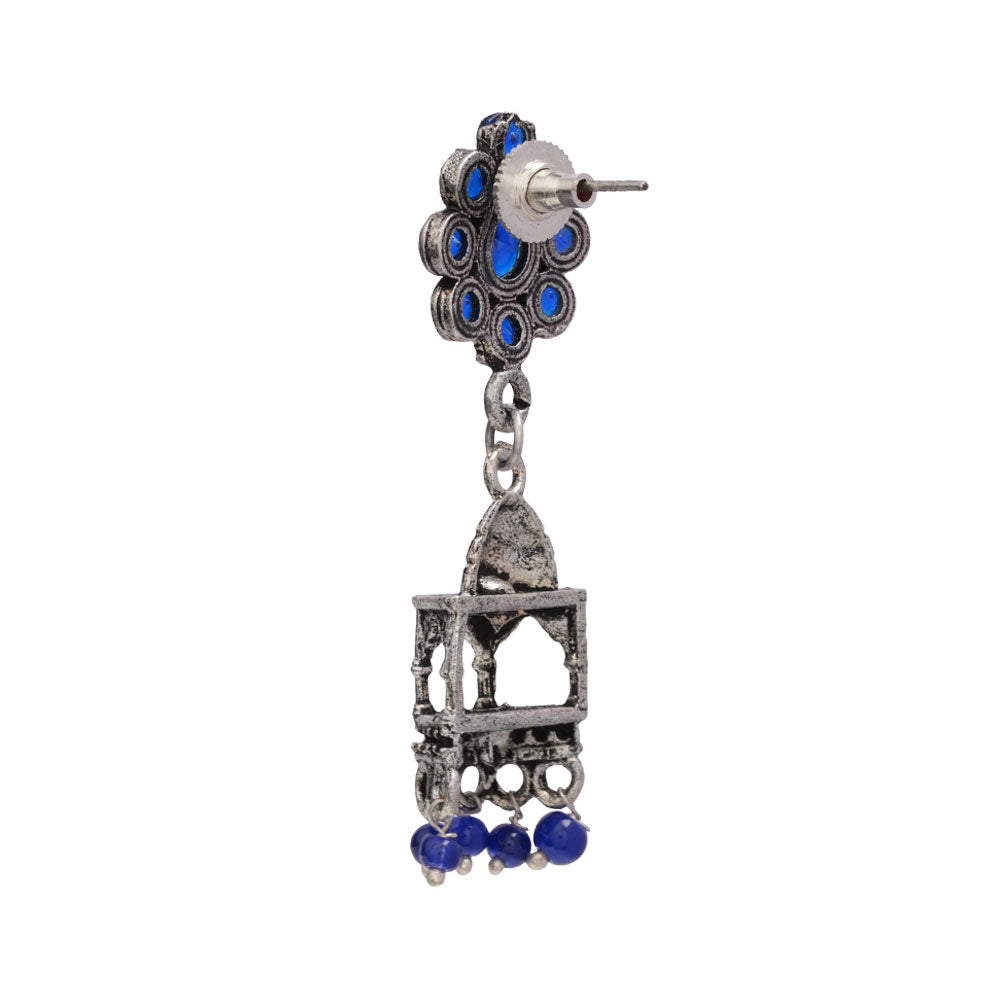 Floral Jharokha jhumki earrings (Blue)