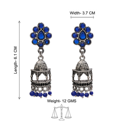 Floral Jharokha jhumki earrings (Blue)