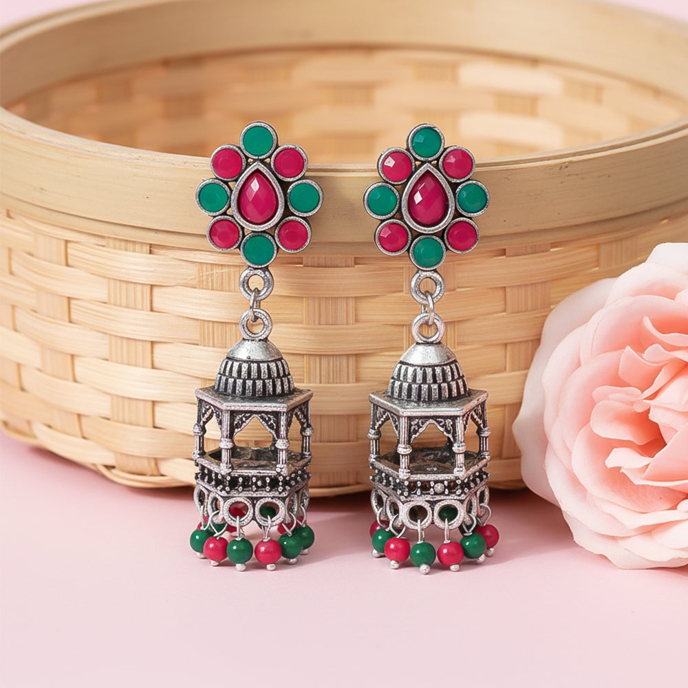 Floral Jharokha jhumki earrings (Multicolored)