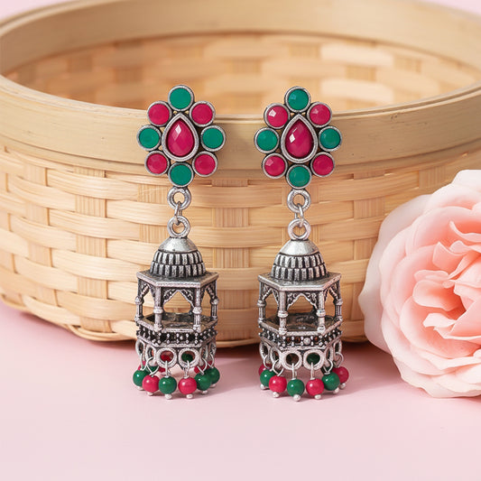 Floral Jharokha jhumki earrings (Multicolored)
