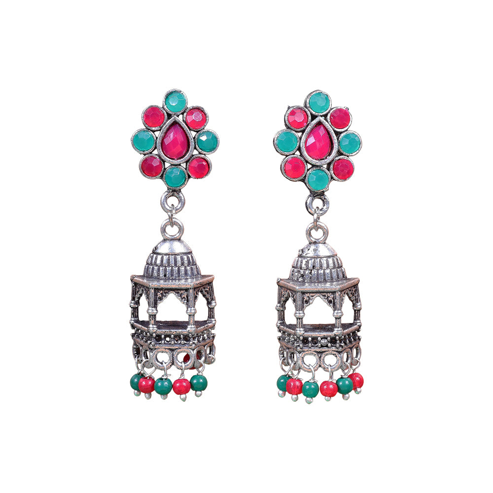 Floral Jharokha jhumki earrings (Multicolored)