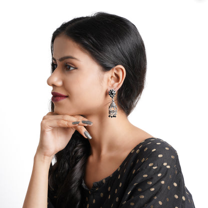Floral Jharokha jhumki earrings (Black)