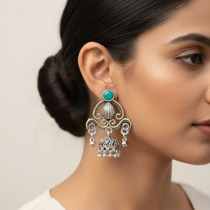 Intricate swirls jhumki earrings (Green)