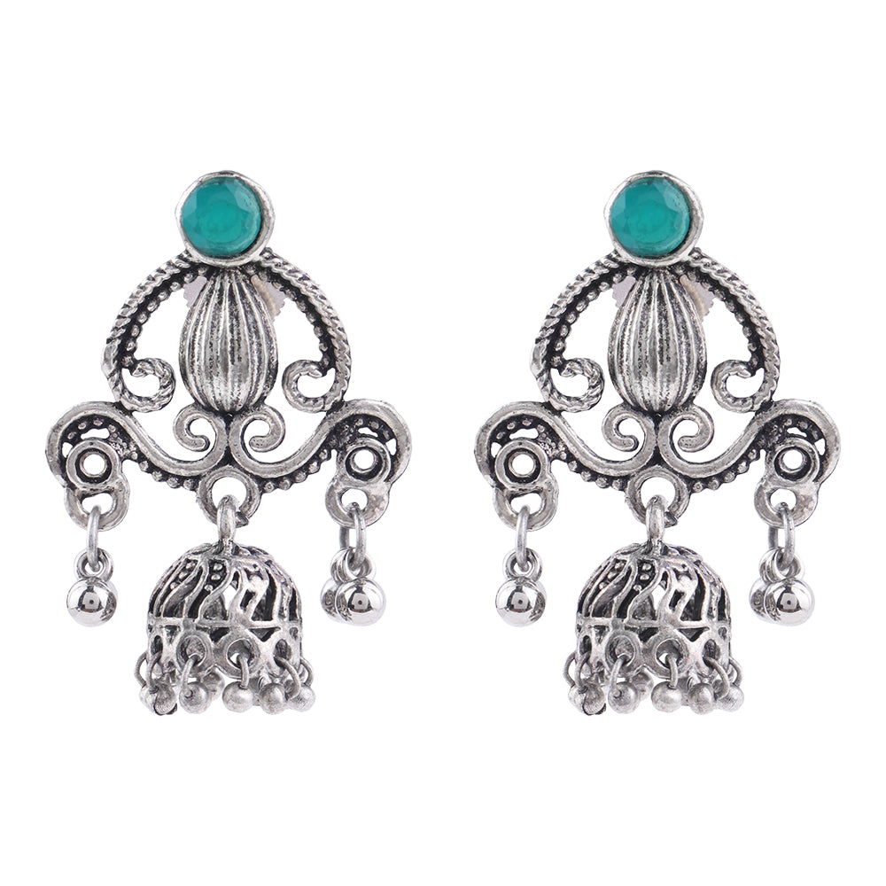 Intricate swirls jhumki earrings (Green)