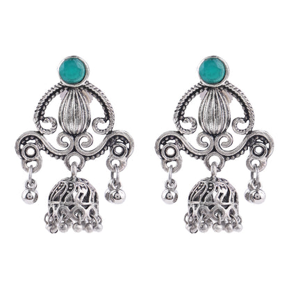 Intricate swirls jhumki earrings (Green)