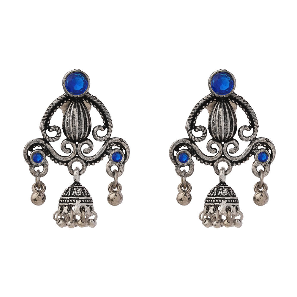 Swirly strings jhumki earrings (Blue)