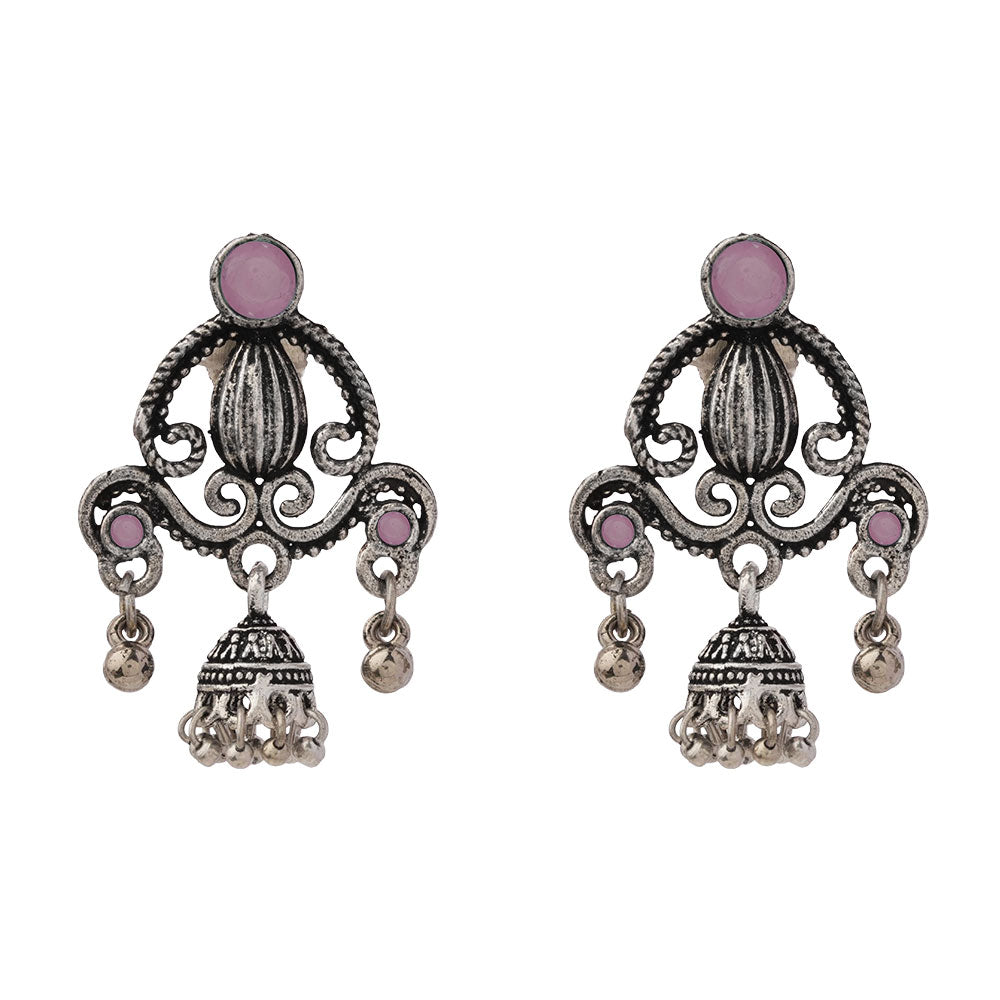 Swirly strings jhumki earrings (Baby Pink)