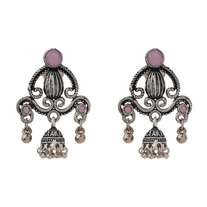 Swirly strings jhumki earrings (Baby Pink)