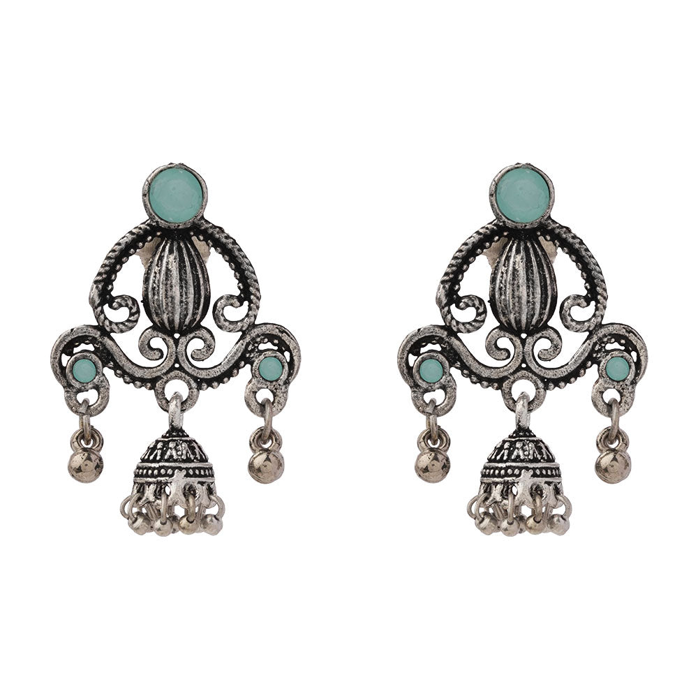 Swirly strings jhumki earrings (Mint)