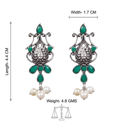 Flower motif hanging pearls dangler earring (Green)