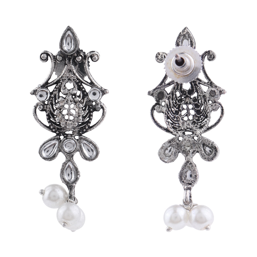 Flower motif hanging pearls dangler earring (White)
