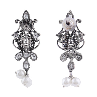 Flower motif hanging pearls dangler earring (White)