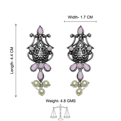 Flower motif hanging pearls dangler earring (Baby Pink)
