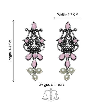 Flower motif hanging pearls dangler earring (Baby Pink)