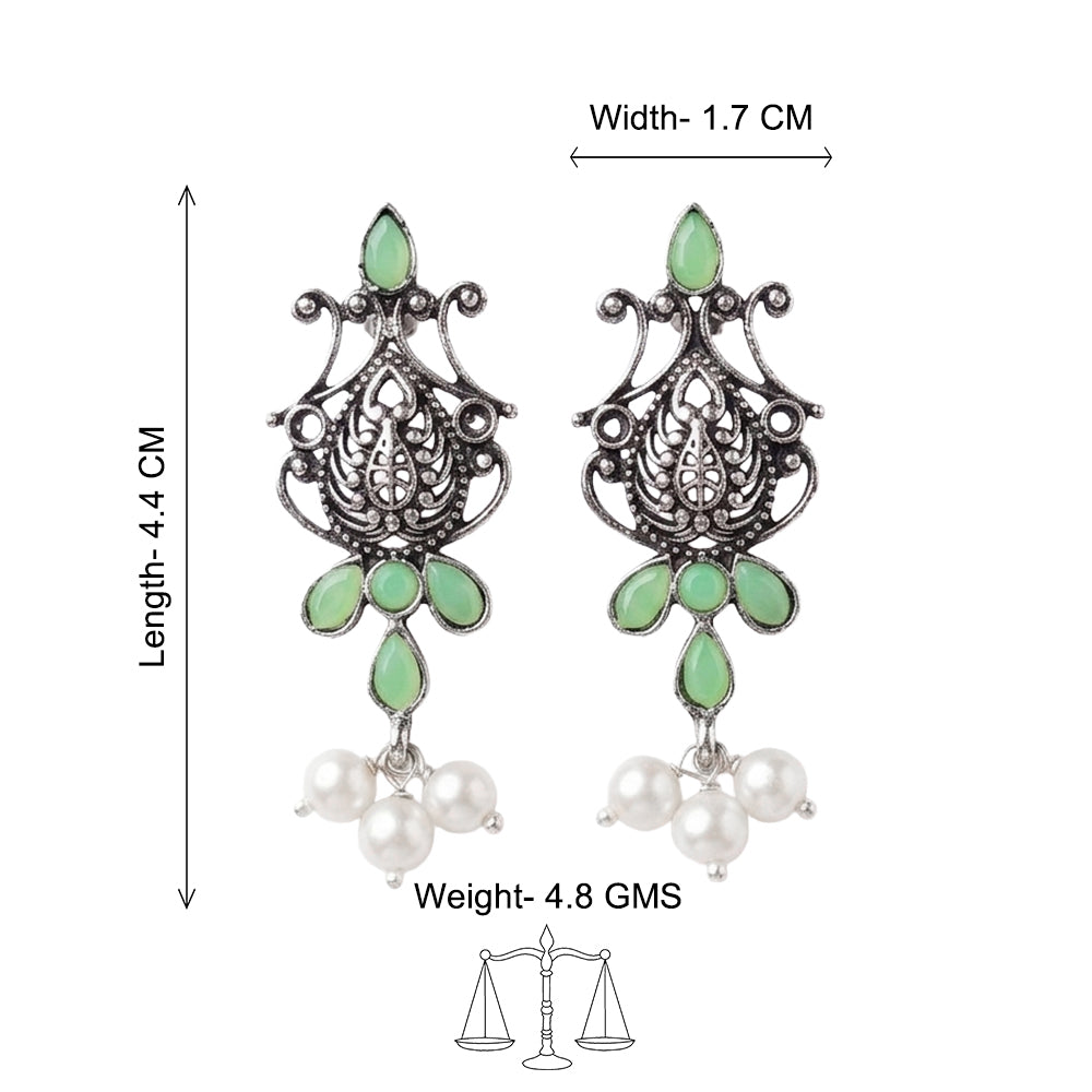 Flower motif hanging pearls dangler earring (Pista)