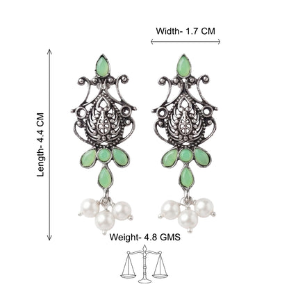 Flower motif hanging pearls dangler earring (Pista)