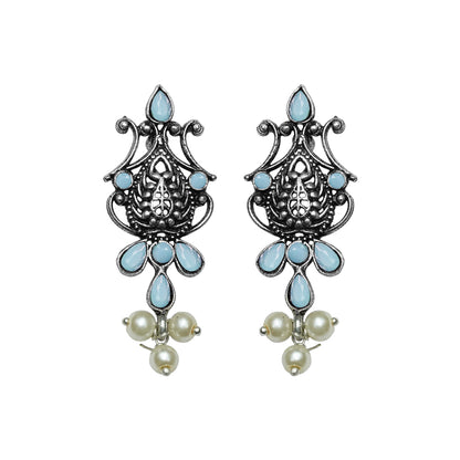 Flower motif hanging pearls dangler earring (Mint)