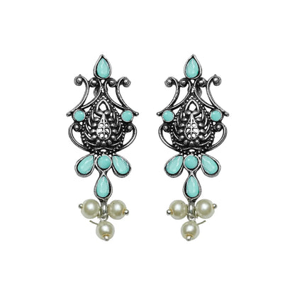Flower motif hanging pearls dangler earring (Mint)