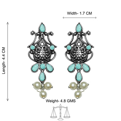Flower motif hanging pearls dangler earring (Mint)