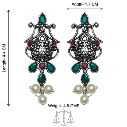 Flower motif hanging pearls dangler earring (Multicolored)