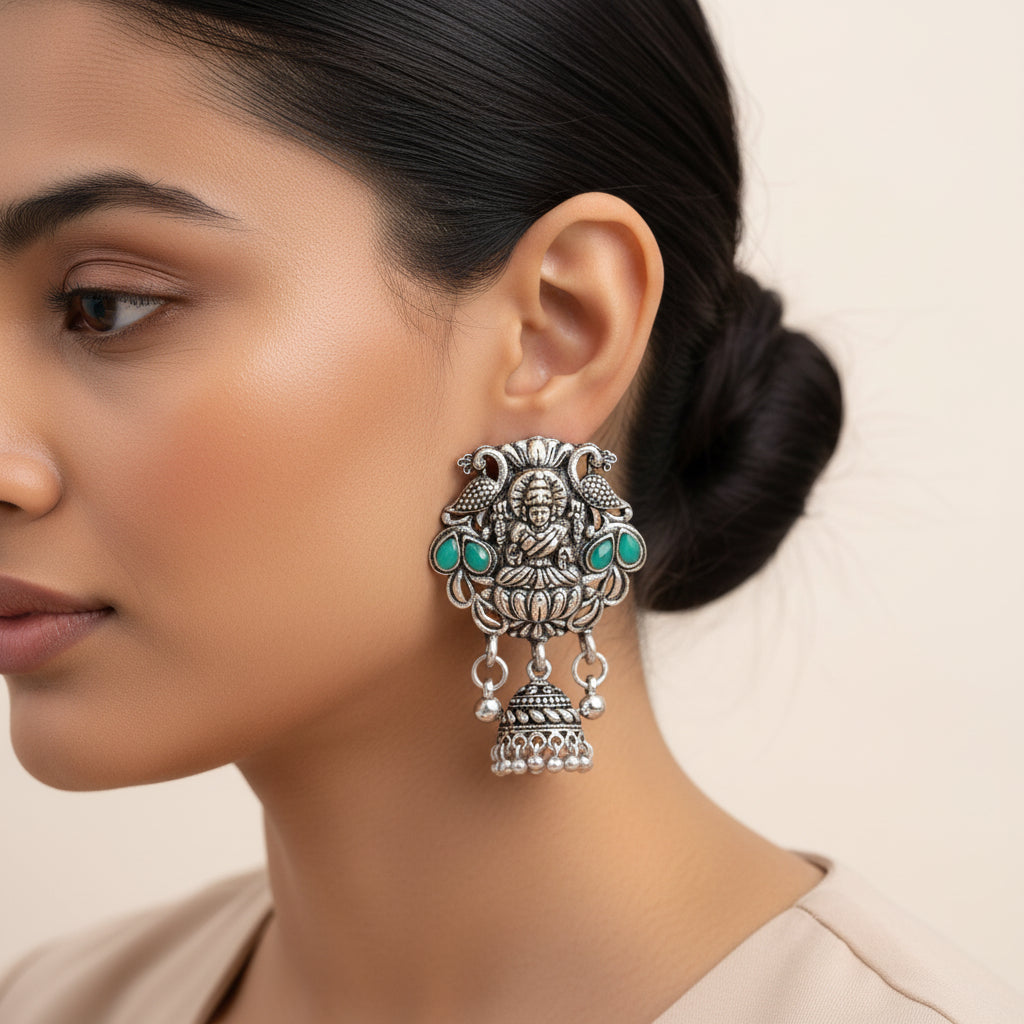 Abundance awesomeness laxmi jhumki earrings (Green)