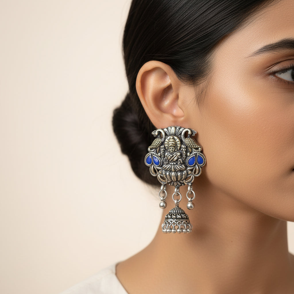 Abundance awesomeness laxmi jhumki earrings (Blue)