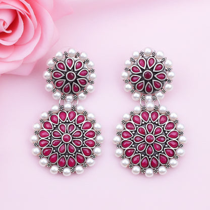Double boho floral dangler earring (Red)