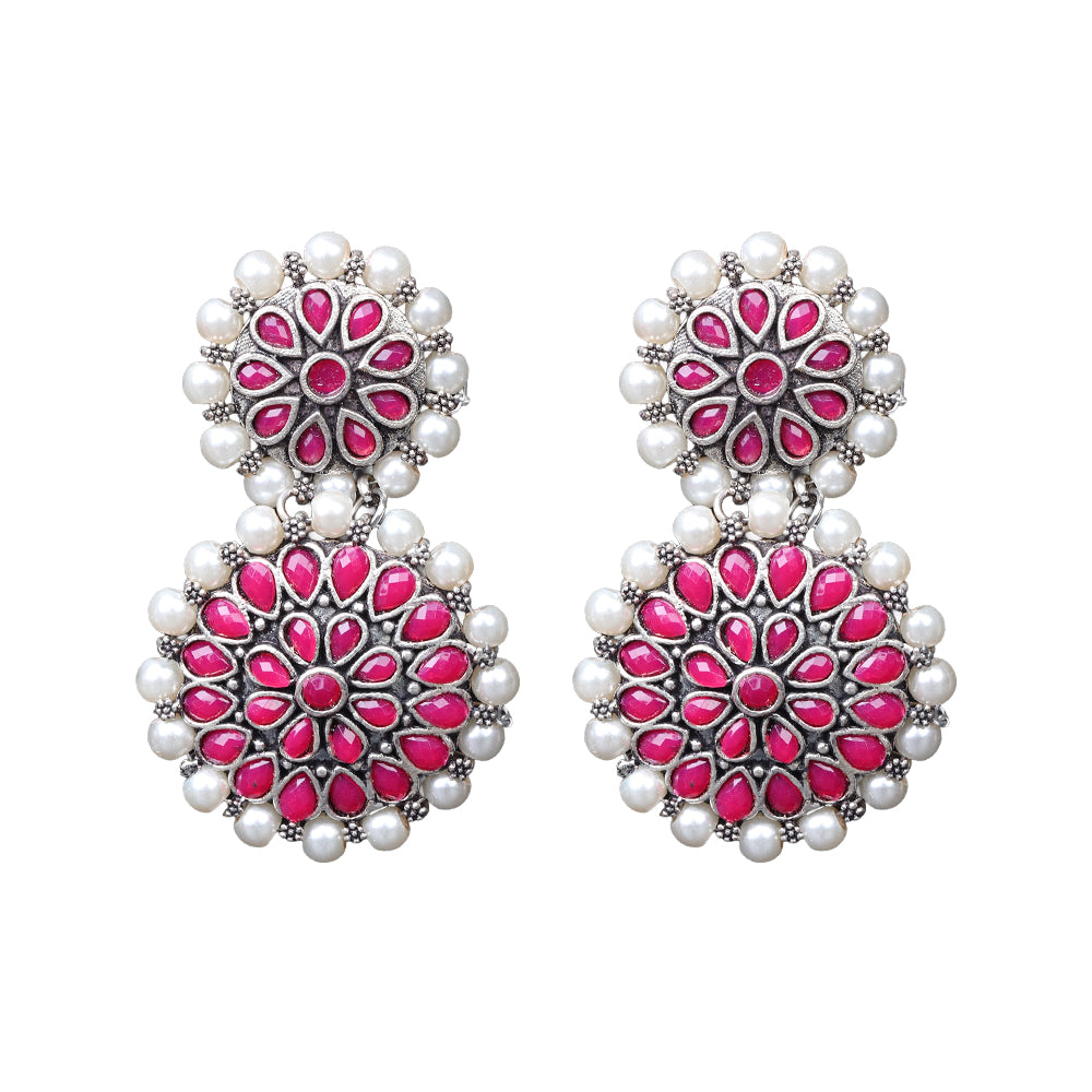 Double boho floral dangler earring (Red)