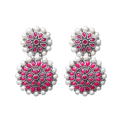 Double boho floral dangler earring (Red)