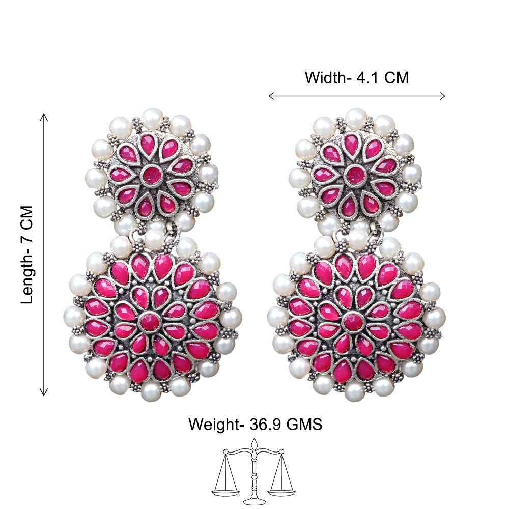 Double boho floral dangler earring (Red)