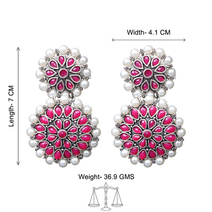 Double boho floral dangler earring (Red)