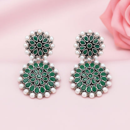Double boho floral dangler earring (Green)