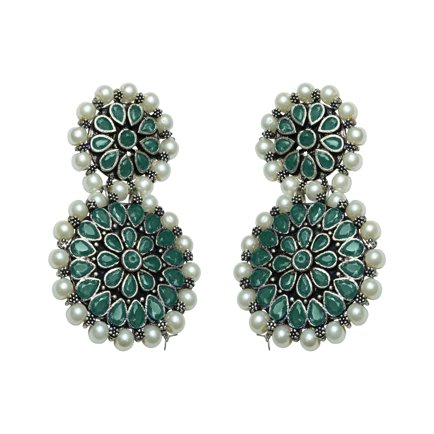 Double boho floral dangler earring (Green)