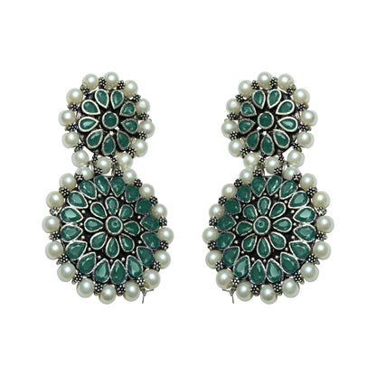 Double boho floral dangler earring (Green)