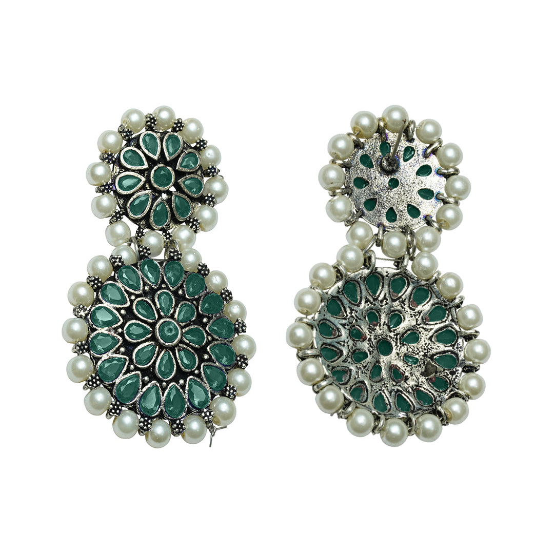 Double boho floral dangler earring (Green)