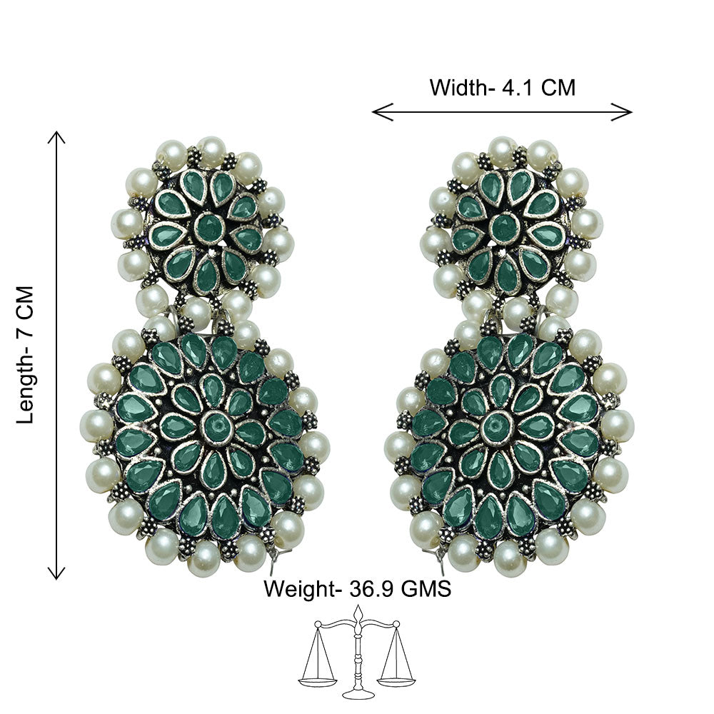 Double boho floral dangler earring (Green)