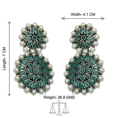 Double boho floral dangler earring (Green)