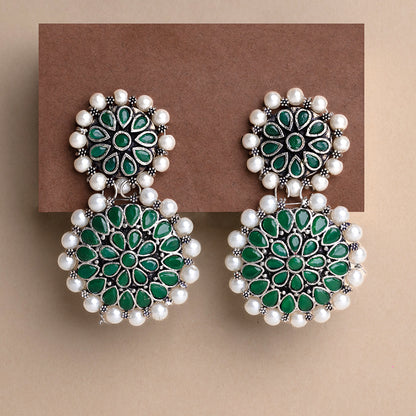 Double boho floral dangler earring (Green)