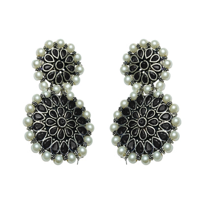 Double boho floral dangler earring (Black)