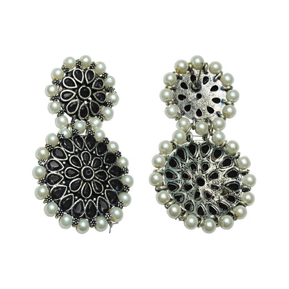 Double boho floral dangler earring (Black)