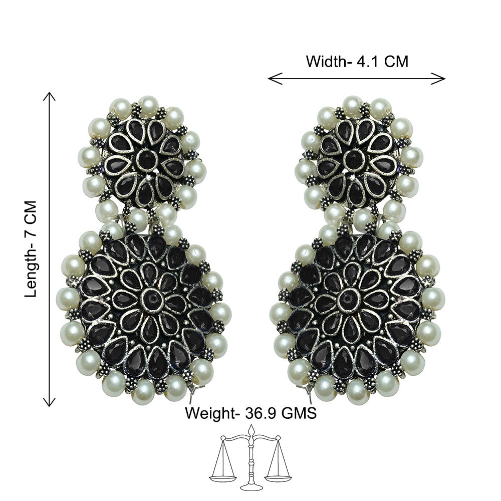 Double boho floral dangler earring (Black)