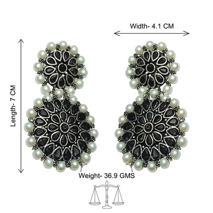 Double boho floral dangler earring (Black)